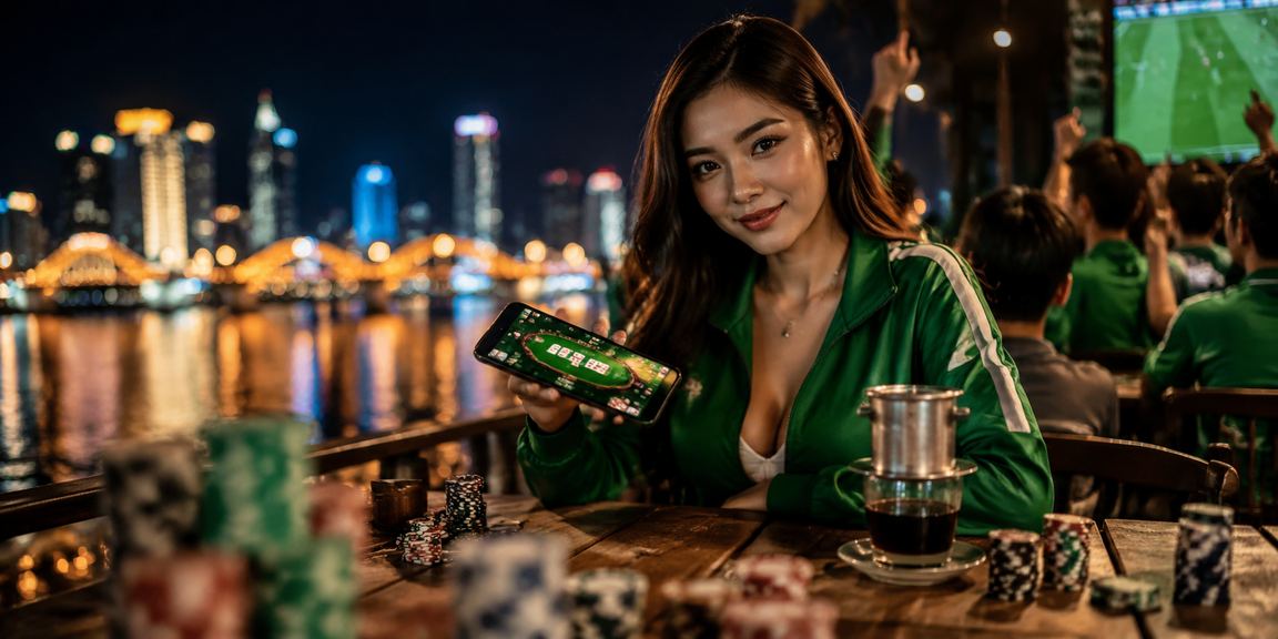 Người dùng Đà Nẵng xem card game trên mobile trong quán cà phê